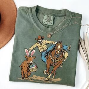 S Easter Cowboy Shirt, Bunny Basket Tee, Western Spring Tshirt, Cowboy